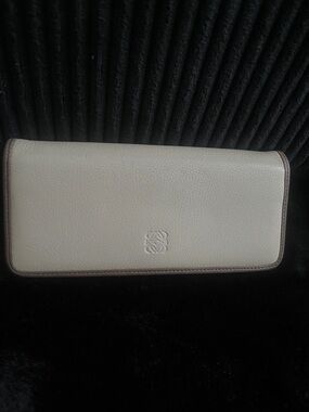 Loewe Cream Leather Continental Wallet with Brown Trim